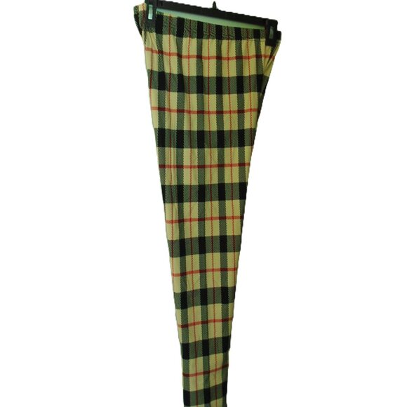 NEW BEIGE RED BLACK PLAID SOFT WOMENS LEGGINGS PANTS SIZE XL - Picture 7 of 14